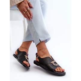 Sandalias Planas De Mujer Con Adorno Dorado Vinceza 17319 Negro 7
