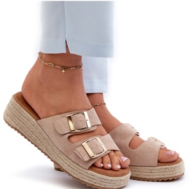 Chanclas de mujer con ante ecológico trenzado Beige Zaloemi 7