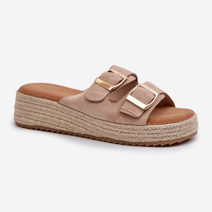 Chanclas de mujer con ante ecológico trenzado Beige Zaloemi 1