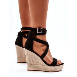 Sandalias de cuña con trenza, Negro Salthe 6