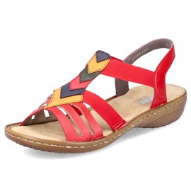Sandalias cómodas de mujer sin cordones con bandas elásticas, rojo, Rieker 60804-33 20