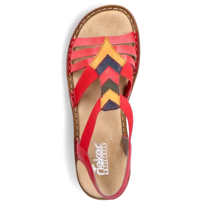 Sandalias cómodas de mujer sin cordones con bandas elásticas, rojo, Rieker 60804-33 1