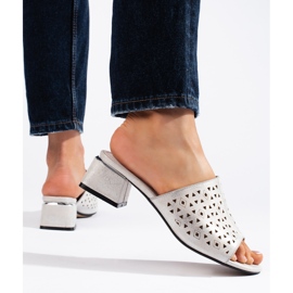 Chanclas plateadas caladas con tacón bajo plata 1