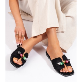 Chanclas de mujer negras con piedras. negro 1