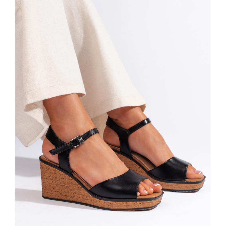 Sandalias cuña mujer negras de Sergio Leone negro 1