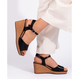 Sandalias cuña mujer negras de Sergio Leone negro 3