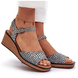 Sandalias Cuña Mujer Sergio Leone SK303 Blanco y Negro 10