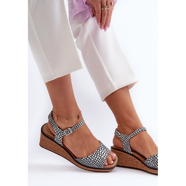 Sandalias Cuña Mujer Sergio Leone SK303 Blanco y Negro 1