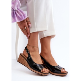 Sandalias Mujer Charol Cuña Sergio Leone SK301 Negro 9