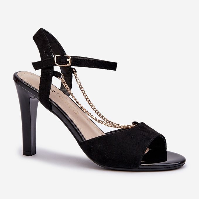 Sandalias De Mujer Con Tacón Alto Ante Ecológico Con Cadena Sergio Leone SK925 Negro 2