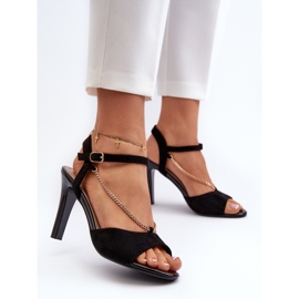 Sandalias De Mujer Con Tacón Alto Ante Ecológico Con Cadena Sergio Leone SK925 Negro 4