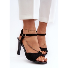 Sandalias De Mujer Con Tacón Alto Ante Ecológico Con Cadena Sergio Leone SK925 Negro 7
