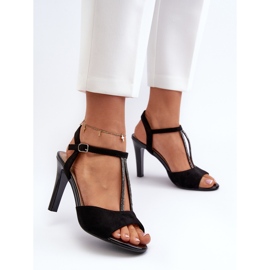 Sandalias De Mujer Con Tacón Alto Y Tiras Decoradas Sergio Leone SK924 Negro 3