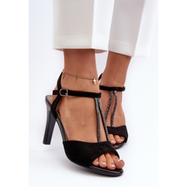 Sandalias De Mujer Con Tacón Alto Y Tiras Decoradas Sergio Leone SK924 Negro 6