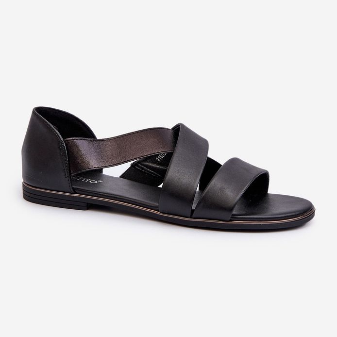 Sandalias de piel con ribete, Negro Puglia 1