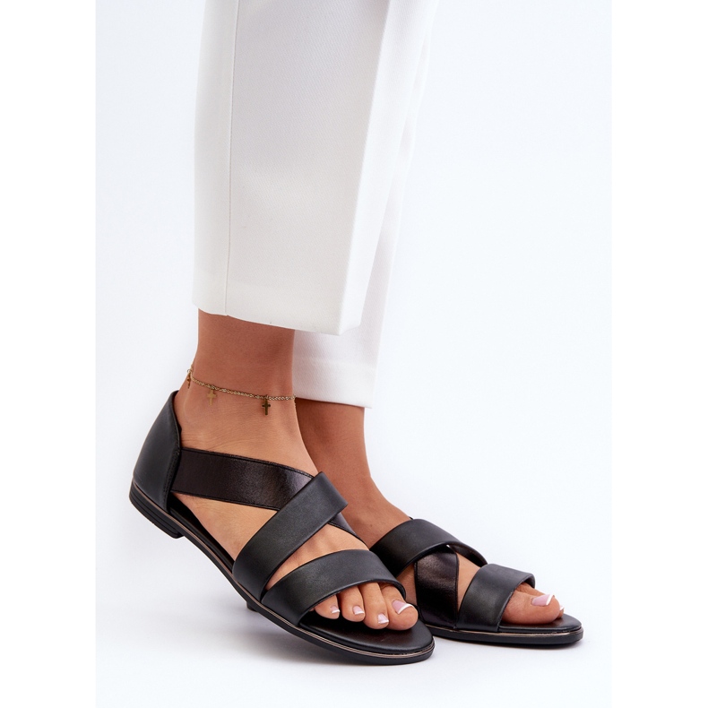 Sandalias de piel con ribete, Negro Puglia 2