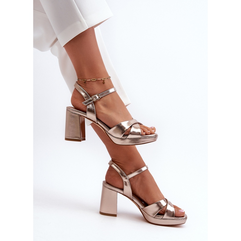 Sandalias Mujer Tacón Alto Piel Ecológica Dorado Jatine 2