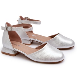 Sandalias Niña Nelly Plata Tacón Bajo Brillante 7