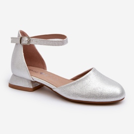 Sandalias Niña Nelly Plata Tacón Bajo Brillante 5