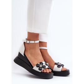 Sandalias De Mujer Con Plataforma Y Cuña Con Flores, Blanco Foviana 2