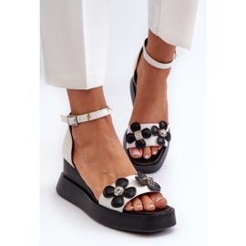 Sandalias De Mujer Con Plataforma Y Cuña Con Flores, Blanco Foviana 4