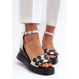 Sandalias De Mujer Con Plataforma Y Cuña Con Flores, Blanco Foviana 6