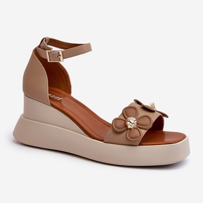 Jezzi Sandalias Mujer Beige Con Plataforma Y Cuña Flores Foviana 1