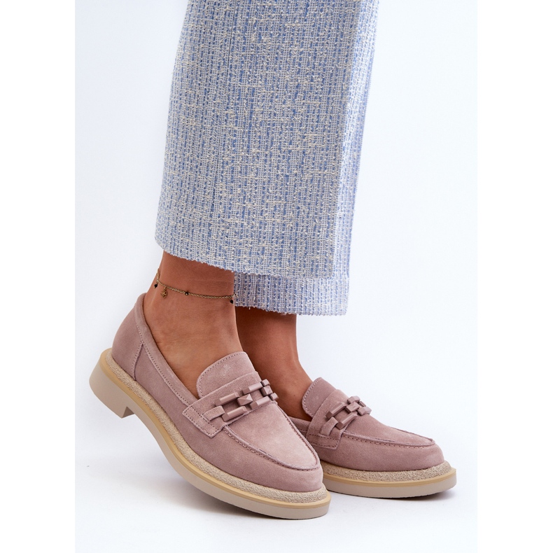 S.Barski Mocasines De Mujer De Ante Con Tacón Plano Con Decoración D&amp;A TW101 Dirty Pink rosa 2