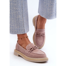 S.Barski Mocasines De Mujer De Ante Con Tacón Plano Con Decoración D&amp;A TW101 Dirty Pink rosado 4