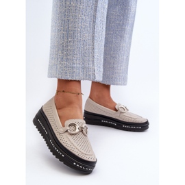 Mocasines Mujer Piel Plataforma Con Adorno S.Barski LR750 Beige 3