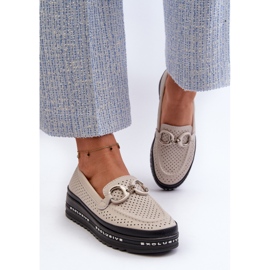 Mocasines Mujer Piel Plataforma Con Adorno S.Barski LR750 Beige 4