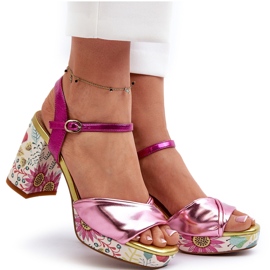 S.Barski Sandalias Mujer Tacón Floral D&amp;A CR980 Rosa rosado 15
