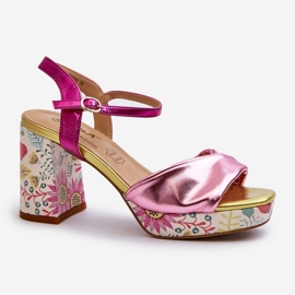 S.Barski Sandalias Mujer Tacón Floral D&amp;A CR980 Rosa rosado 7