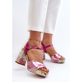 S.Barski Sandalias Mujer Tacón Floral D&amp;A CR980 Rosa rosado 9