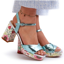 S.Barski Sandalias Mujer Tacón Floral D&amp;A CR980 Azul 9