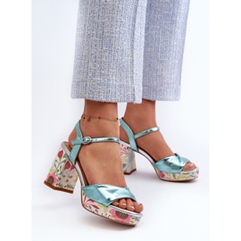 S.Barski Sandalias Mujer Tacón Floral D&amp;A CR980 Azul 3