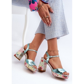 S.Barski Sandalias Mujer Tacón Floral D&amp;A CR980 Azul 8