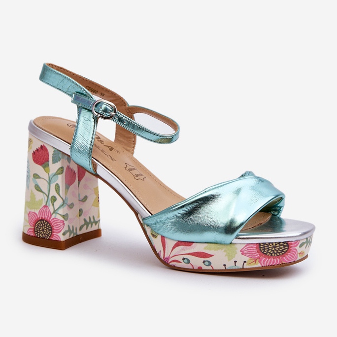S.Barski Sandalias Mujer Tacón Floral D&amp;A CR980 Azul 1