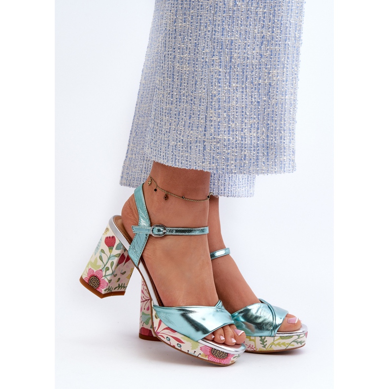 S.Barski Sandalias Mujer Tacón Floral D&amp;A CR980 Azul 2