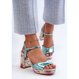 S.Barski Sandalias Mujer Tacón Floral D&amp;A CR980 Azul 4