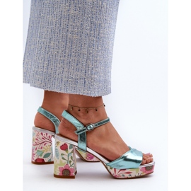 S.Barski Sandalias Mujer Tacón Floral D&amp;A CR980 Azul 5