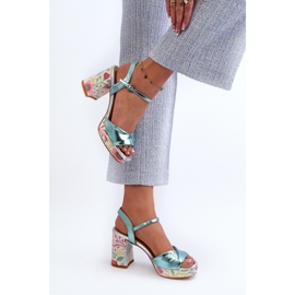 S.Barski Sandalias Mujer Tacón Floral D&amp;A CR980 Azul 6