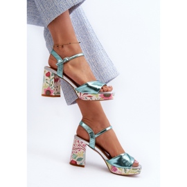 S.Barski Sandalias Mujer Tacón Floral D&amp;A CR980 Azul 7