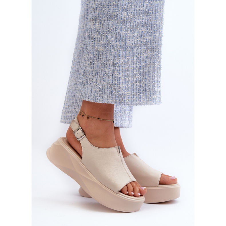 S.Barski Sandalias de Mujer de Piel con Plataforma D&amp;A SJ2301-2, Beige 2