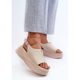 S.Barski Sandalias de Mujer de Piel con Plataforma D&amp;A SJ2301-2, Beige 3