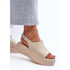 S.Barski Sandalias de Mujer de Piel con Plataforma D&amp;A SJ2301-2, Beige 5