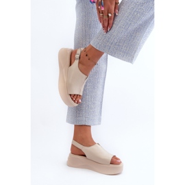 S.Barski Sandalias de Mujer de Piel con Plataforma D&amp;A SJ2301-2, Beige 6
