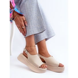 S.Barski Sandalias de Mujer de Piel con Plataforma D&amp;A SJ2301-2, Beige 7