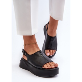 S.Barski Sandalias de Mujer de Piel con Plataforma D&amp;A SJ2301-2 Negro 4