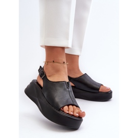 S.Barski Sandalias de Mujer de Piel con Plataforma D&amp;A SJ2301-2 Negro 3